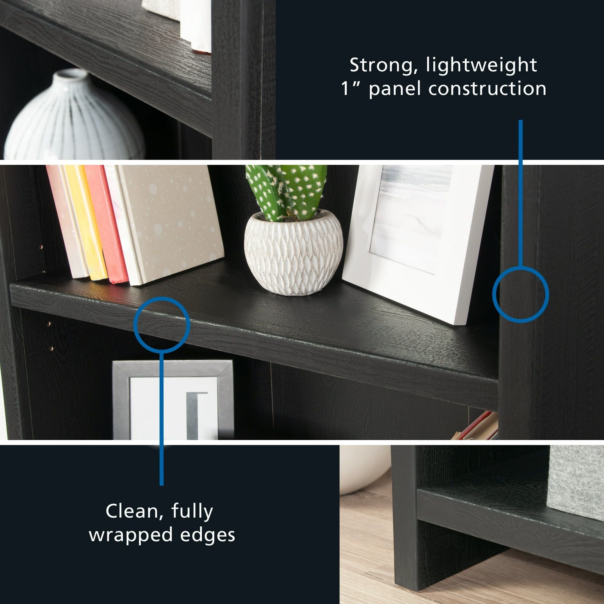 Westley 5-Shelf Bookcase – Black Finish with Adjustable Shelves