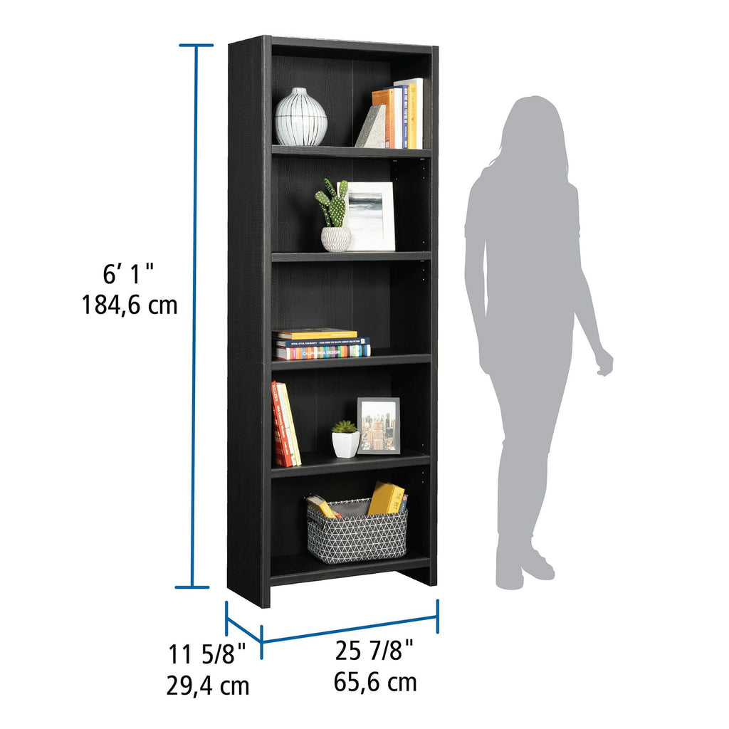 Westley 5-Shelf Bookcase – Black Finish with Adjustable Shelves