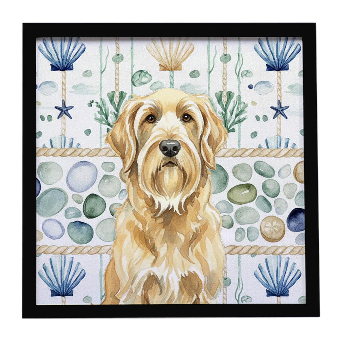 Wheaten and Tan Otterhound Coastal Framed Art