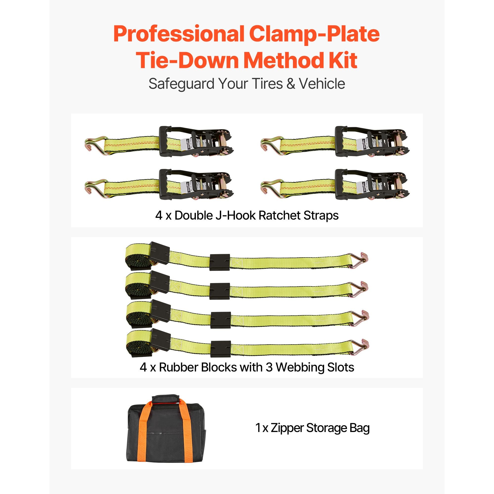Clamp-Style Wheel Tie-Down Kit with J-Hooks