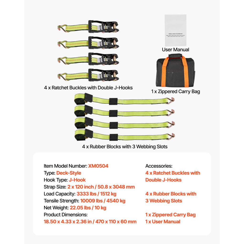 Clamp-Style Wheel Tie-Down Kit with J-Hooks