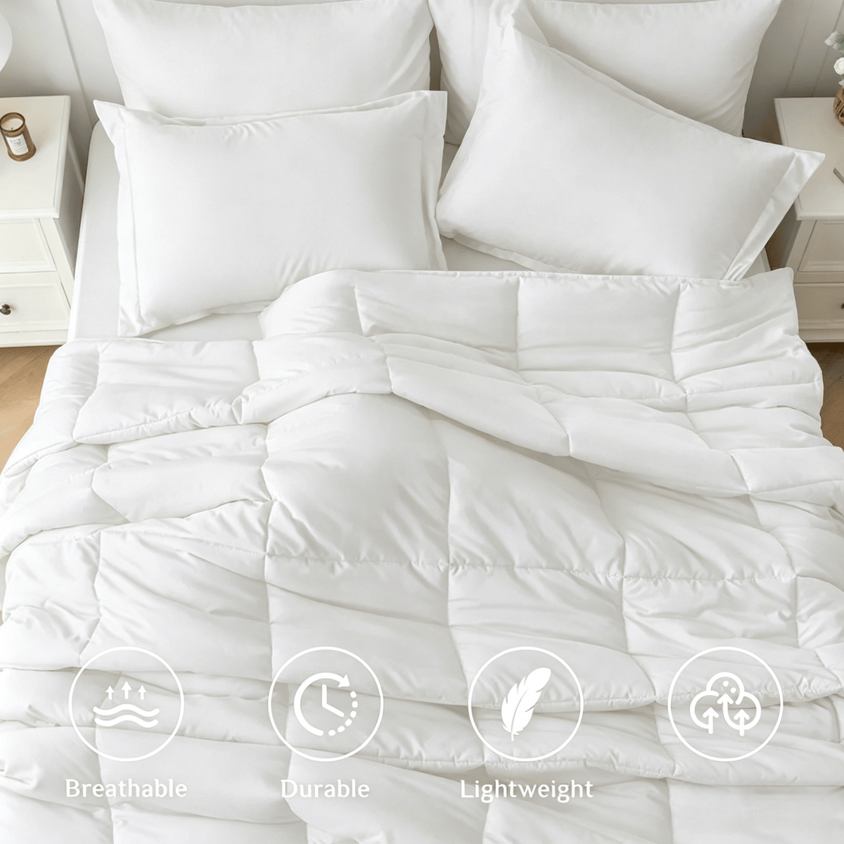 Soft White Comforter Set for Twin, Queen, or King Beds