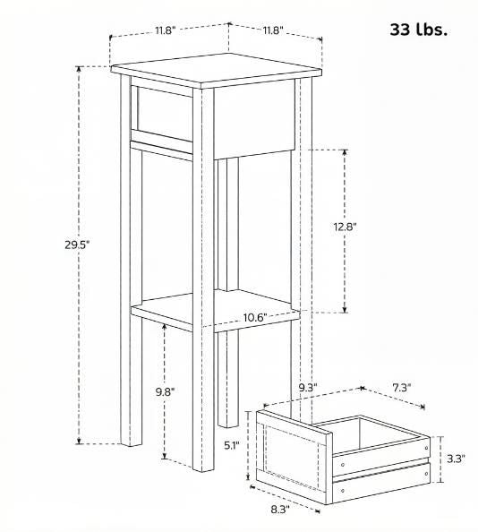 Slim White Side Table with Drawer and Open Shelf