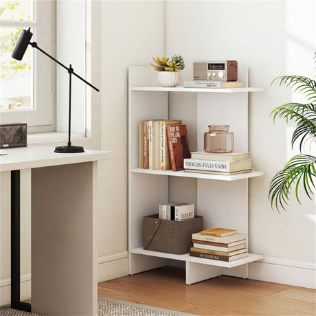 White 3-Tier Wooden Bookshelf, Engineered Board Per Shelf Anti-Toppling Kit Included