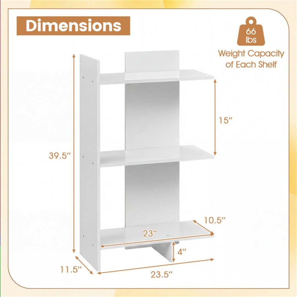 White 3-Tier Wooden Bookshelf, Engineered Board Per Shelf Anti-Toppling Kit Included