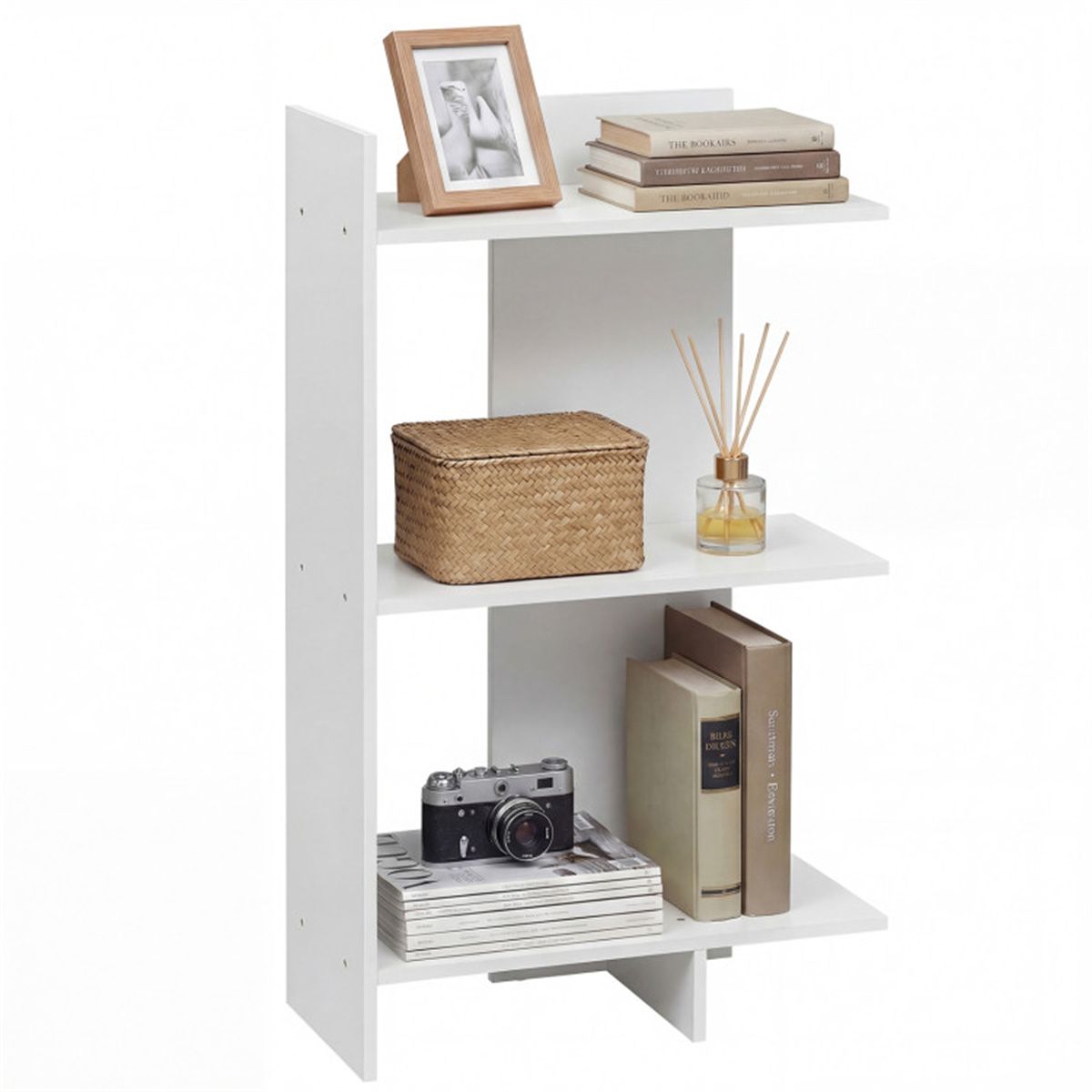 White 3-Tier Wooden Bookshelf, Engineered Board Per Shelf Anti-Toppling Kit Included