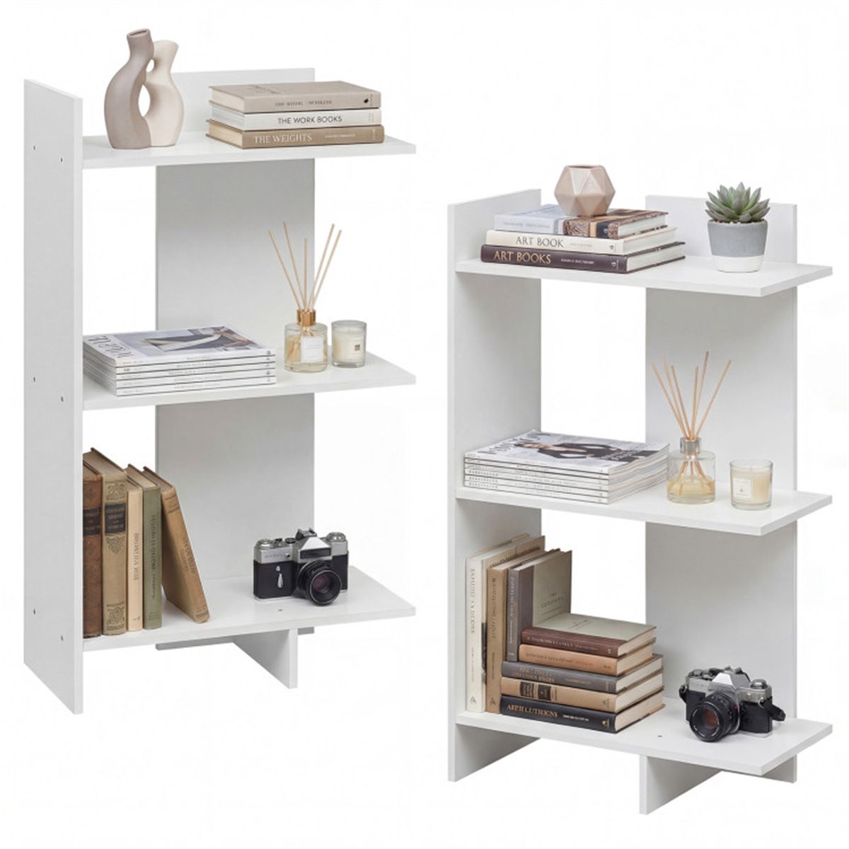 White 3-Tier Wooden Bookshelf, Engineered Board Per Shelf Anti-Toppling Kit Included