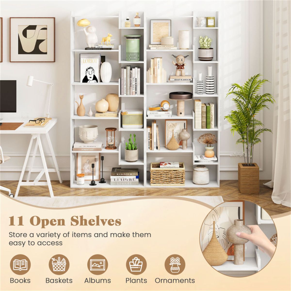 White Multi-Tier Bookcase for Books and Display Decor