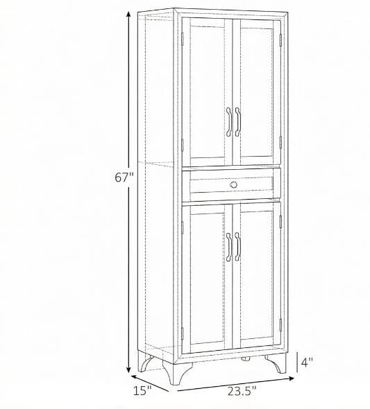 White 67 4-Door Kitchen Pantry with Drawer And Adjustable Shelves Storage Cabinet for