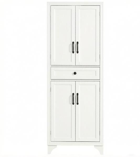 White 67 4-Door Kitchen Pantry with Drawer And Adjustable Shelves Storage Cabinet for