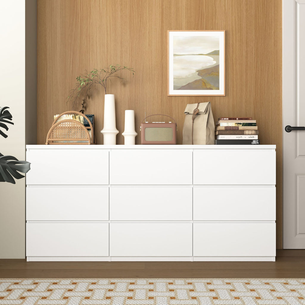 Modern White Nine-Drawer Storage Dresser