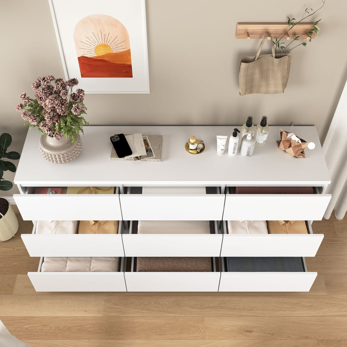 Modern White Nine-Drawer Storage Dresser