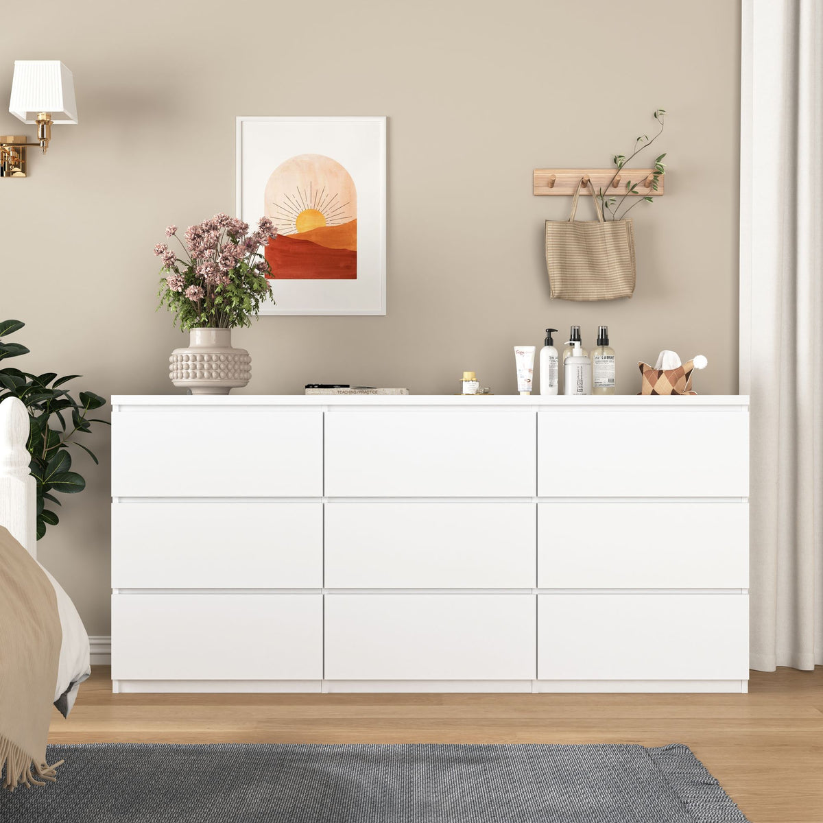 Modern White Nine-Drawer Storage Dresser