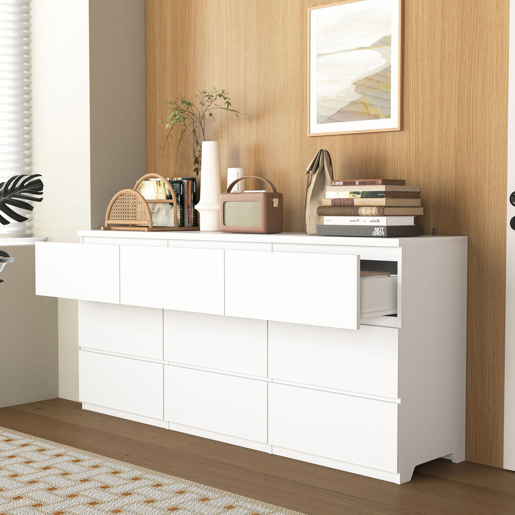 Modern White Nine-Drawer Storage Dresser