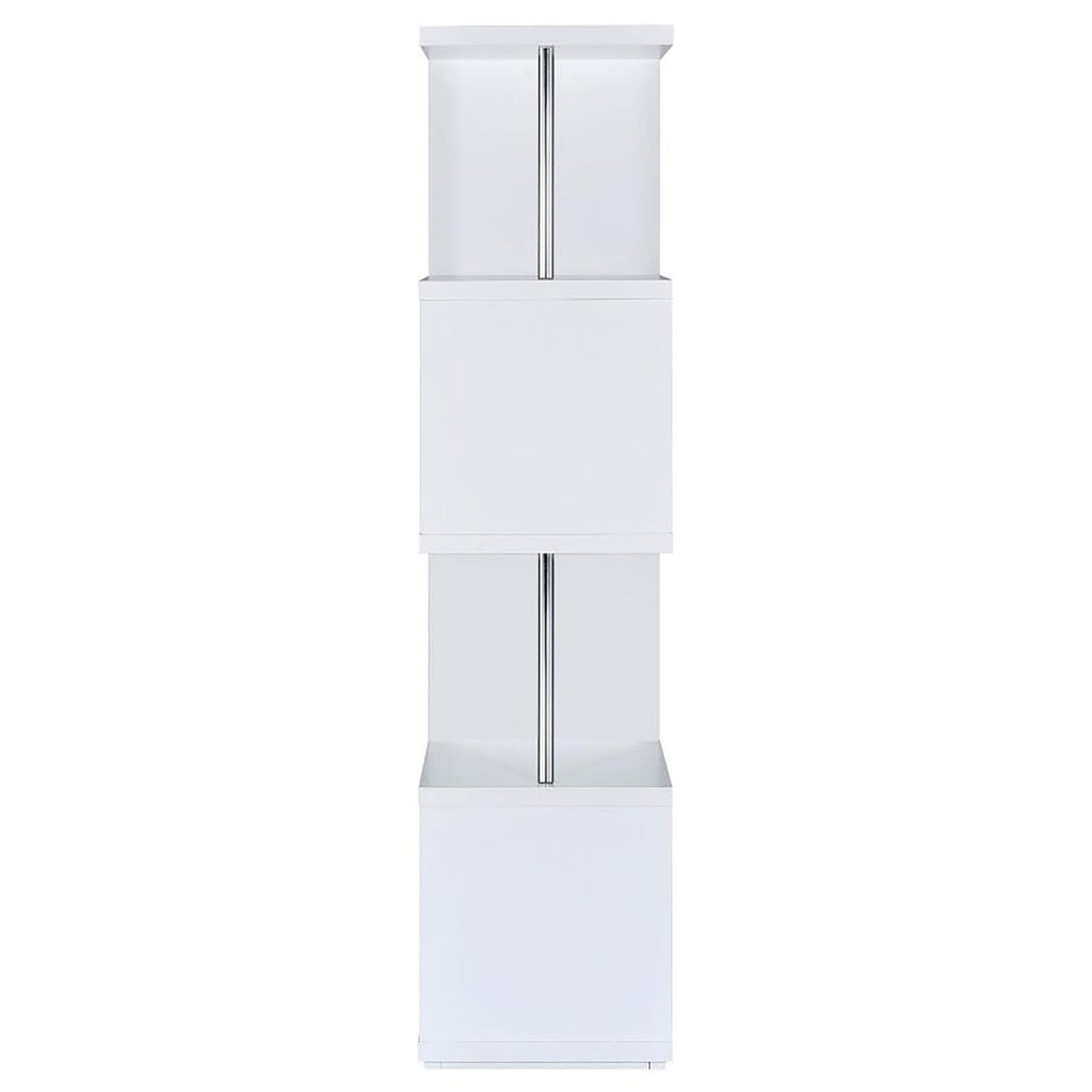 White and Chrome 4-Tier Bookcase – Modern Space-Saving Storage