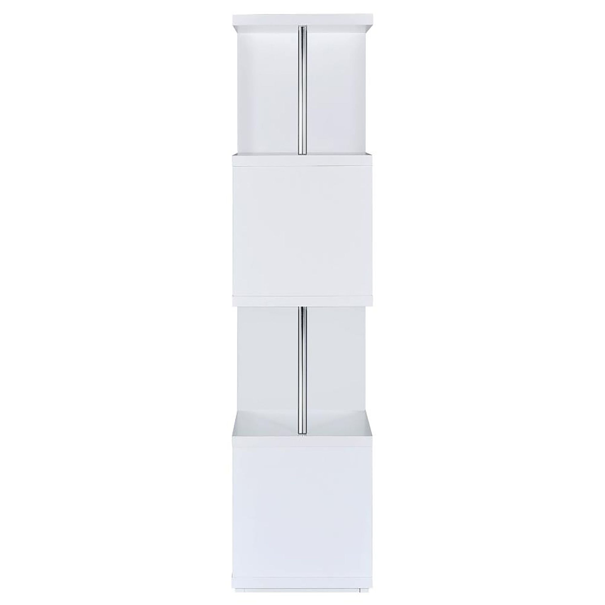 White and Chrome 4-Tier Bookcase – Modern Space-Saving Storage
