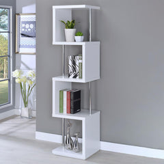 White and Chrome 4-Tier Bookcase – Modern Space-Saving Storage