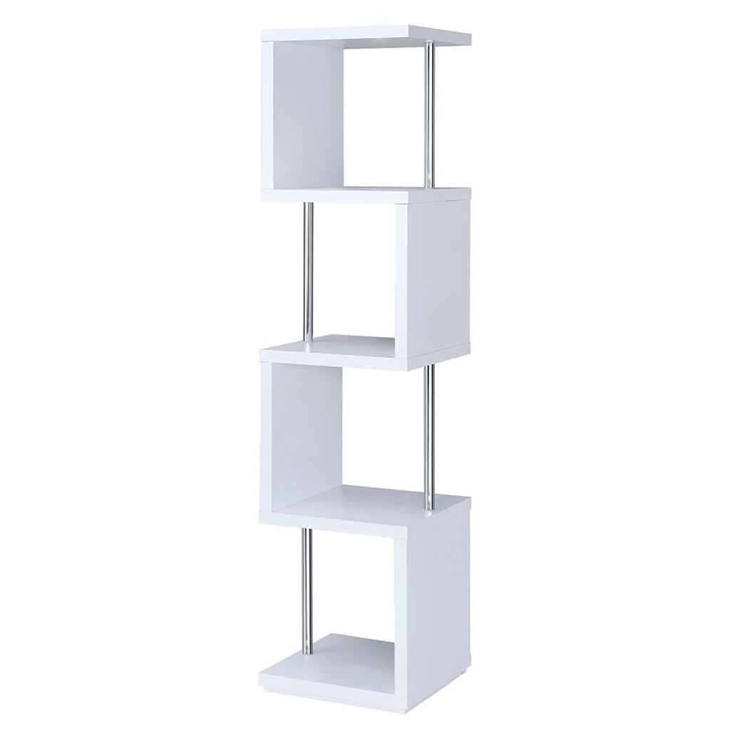 White and Chrome 4-Tier Bookcase – Modern Space-Saving Storage