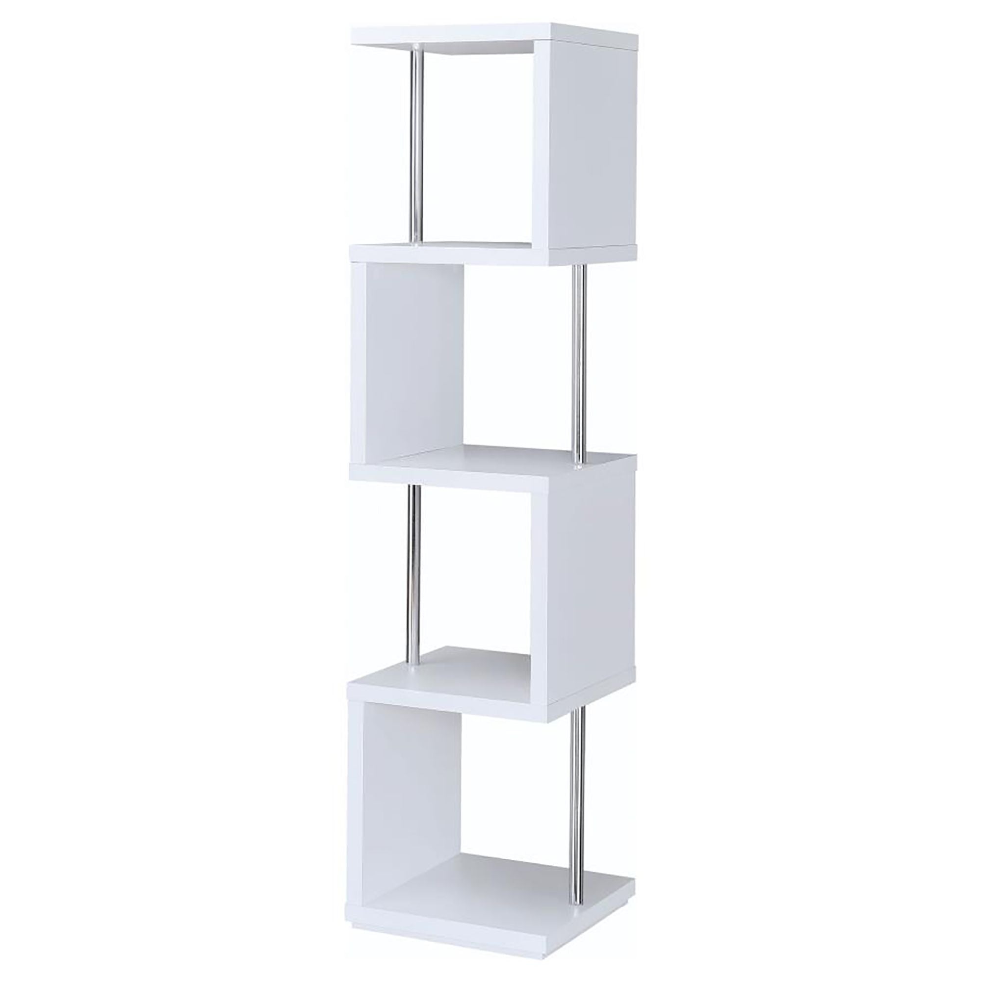 White and Chrome 4-Tier Bookcase – Modern Space-Saving Storage