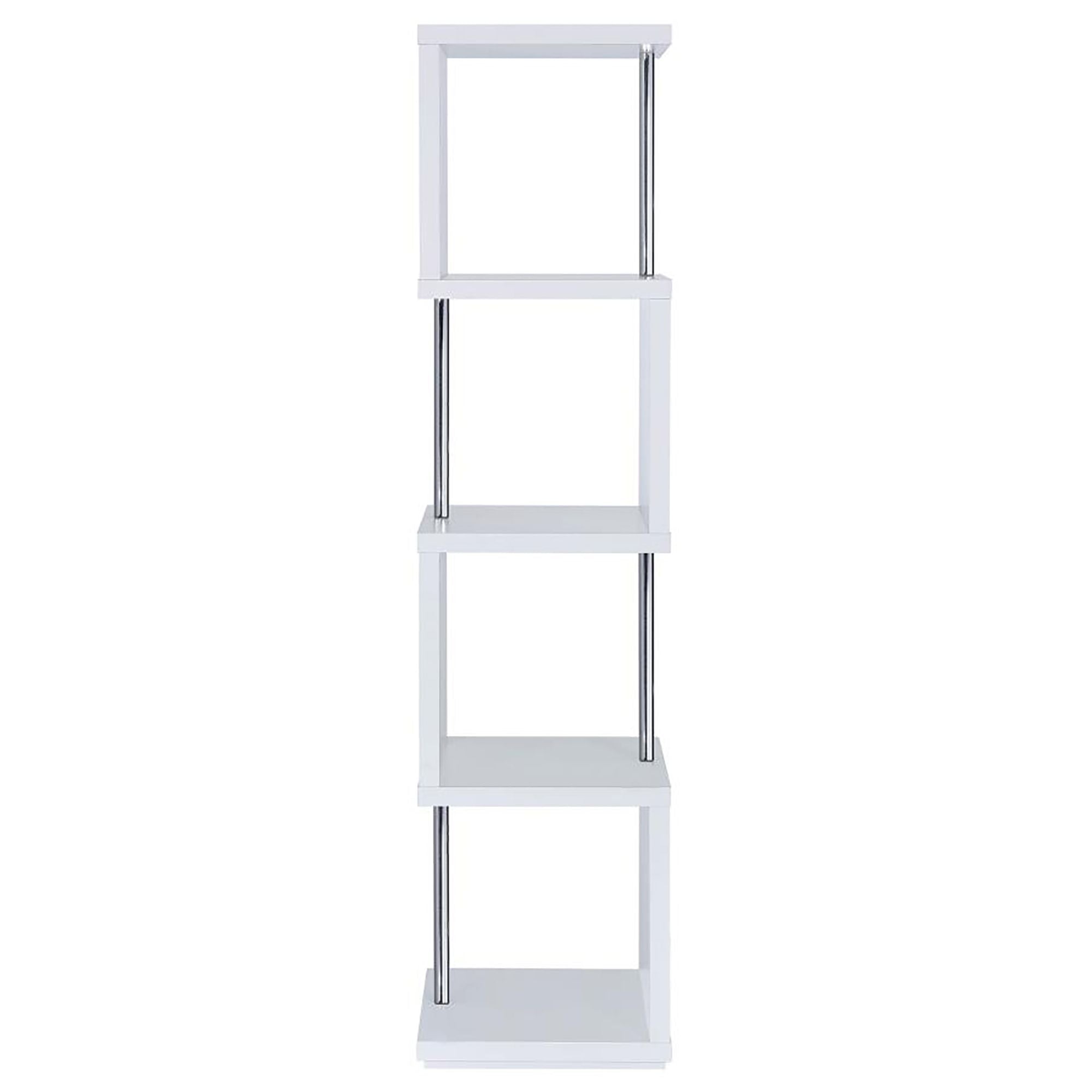 White and Chrome 4-Tier Bookcase – Modern Space-Saving Storage