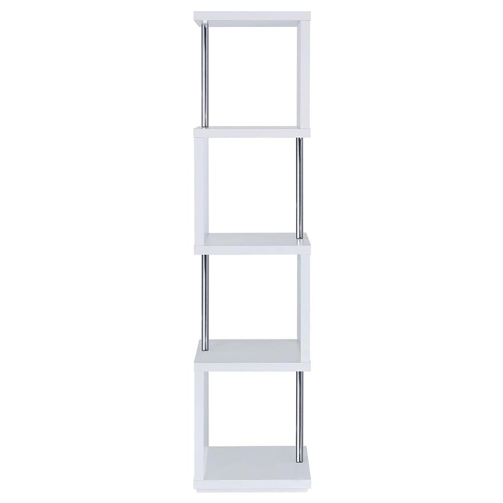 White and Chrome 4-Tier Bookcase – Modern Space-Saving Storage