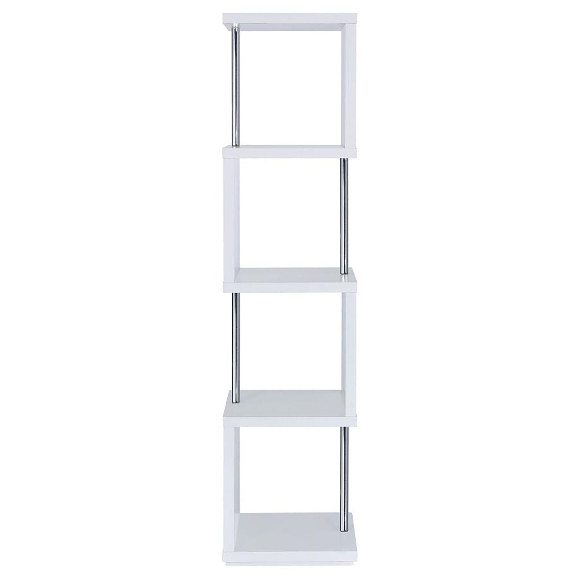 White and Chrome 4-Tier Bookcase – Modern Space-Saving Storage