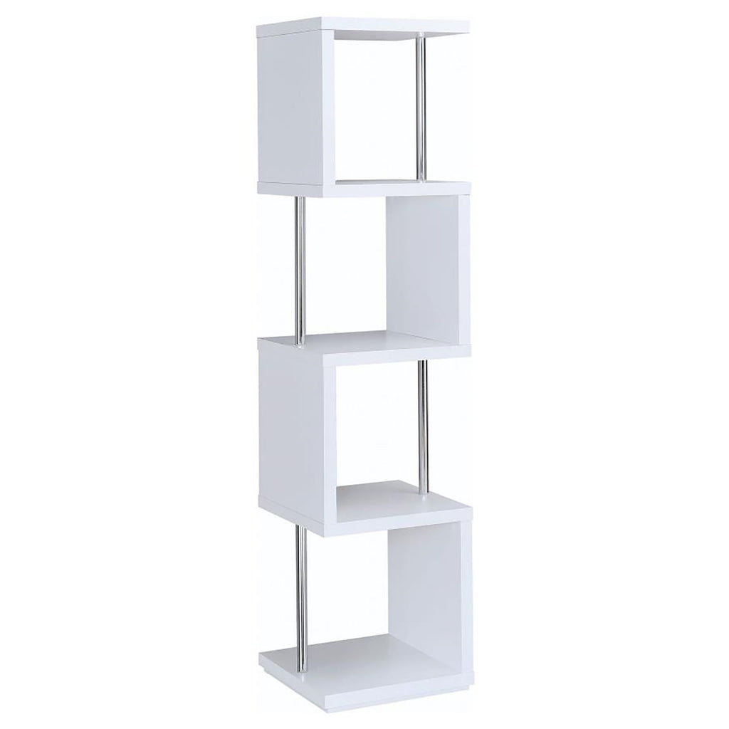 White and Chrome 4-Tier Bookcase – Modern Space-Saving Storage