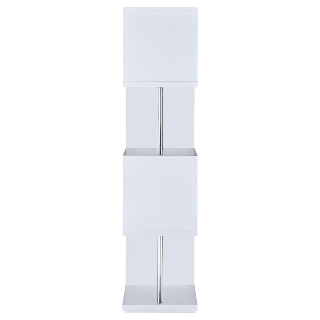 White and Chrome 4-Tier Bookcase – Modern Space-Saving Storage