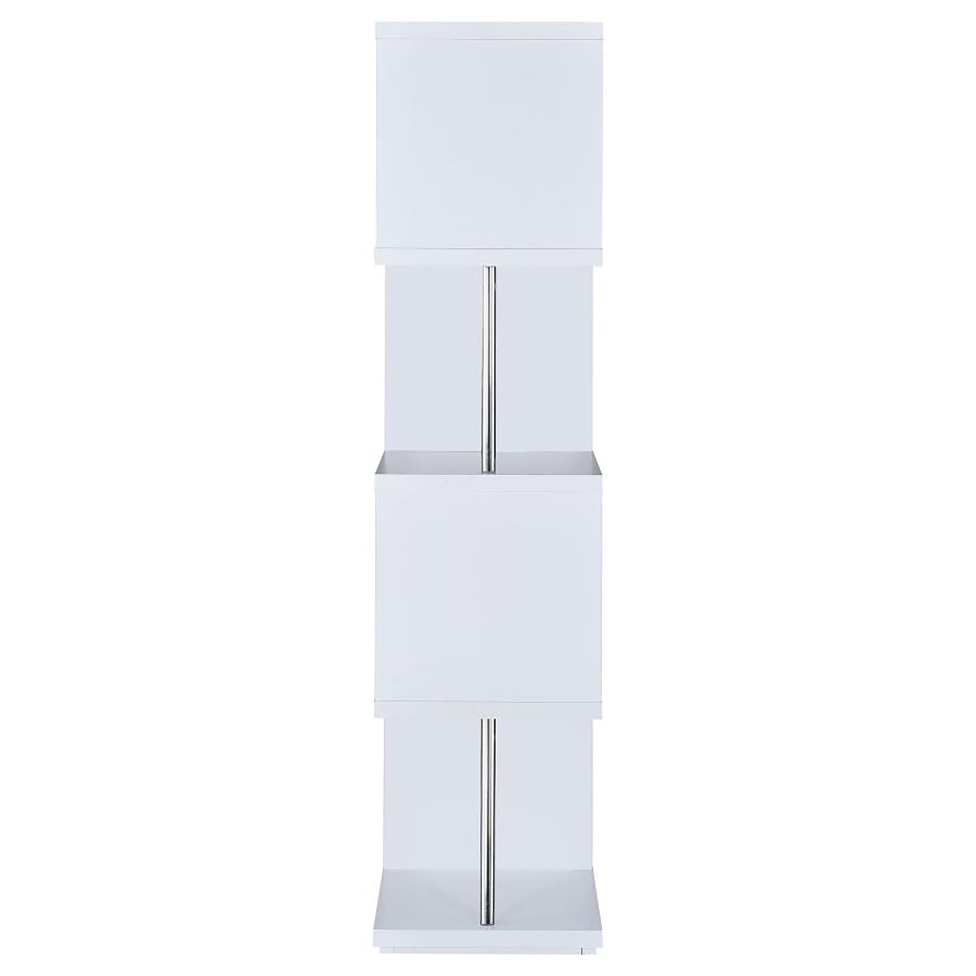 White and Chrome 4-Tier Bookcase – Modern Space-Saving Storage