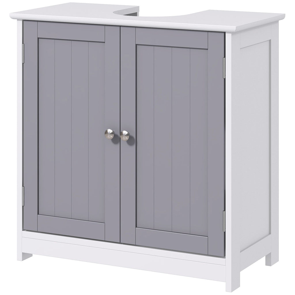 White and Gray Bathroom Vanity Cabinet with U-Shaped Cut-Out and Adjustable Shelf