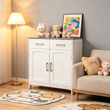 Freestanding Bathroom Cabinet with Drawers and Adjustable Shelf