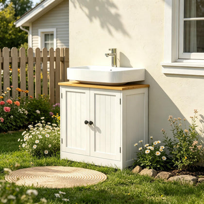 White Double-Door Bathroom Vanity Cabinet for Under Sink Storage