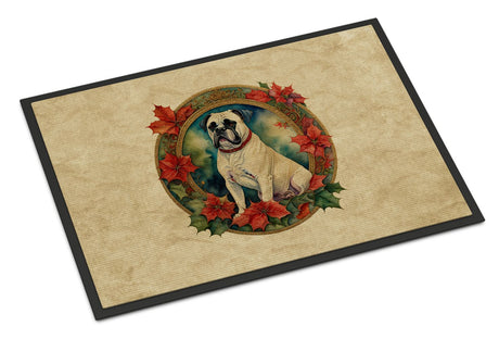 White Boxer Christmas Flowers Indoor-Outdoor Doormat