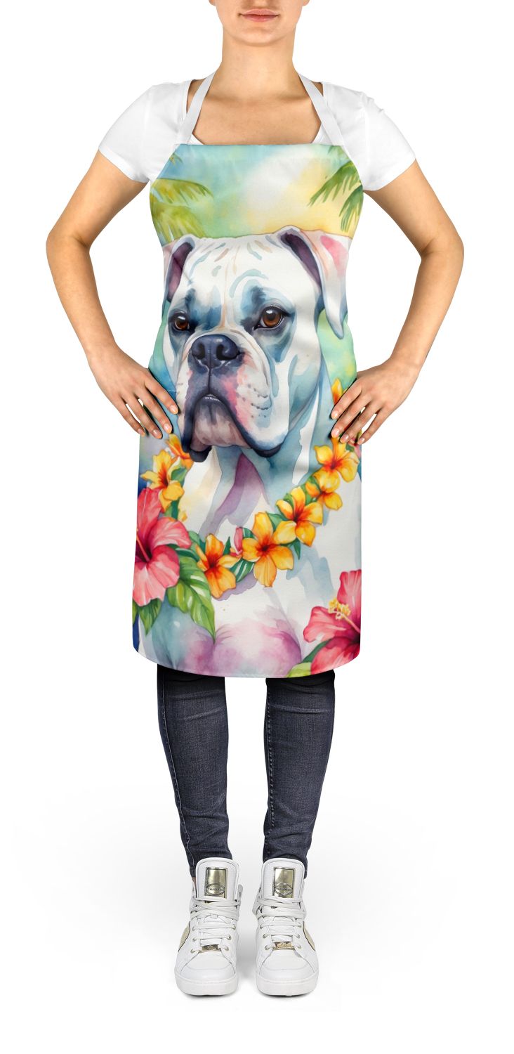 White Boxer Luau Bib Apron for Kitchen and Crafts