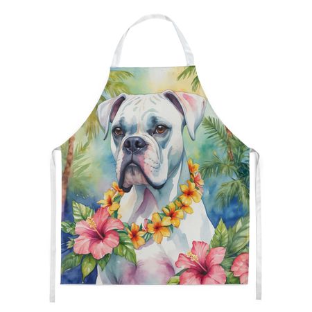 White Boxer Luau Bib Apron for Kitchen and Crafts