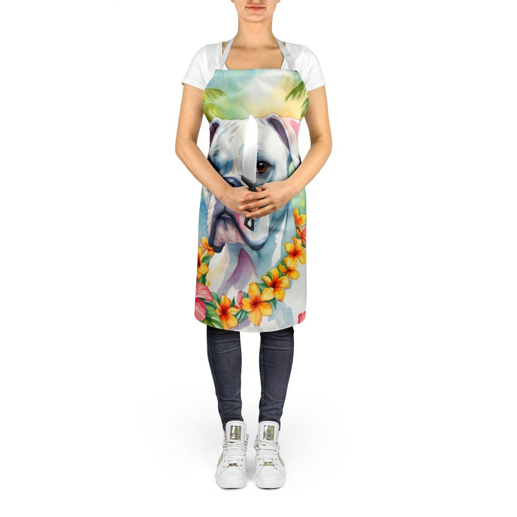 White Boxer Luau Bib Apron for Kitchen and Crafts