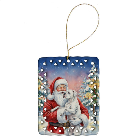 White Boxer and Santa Personalized Christmas Ornament