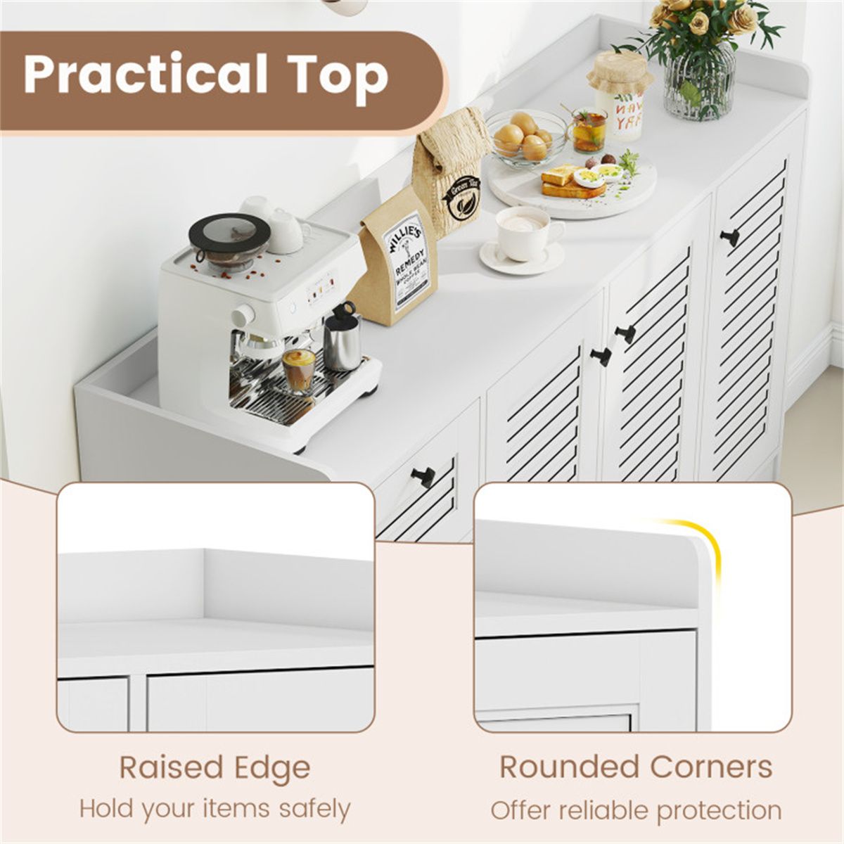 White Shutter-Door Buffet Sideboard with Drawers