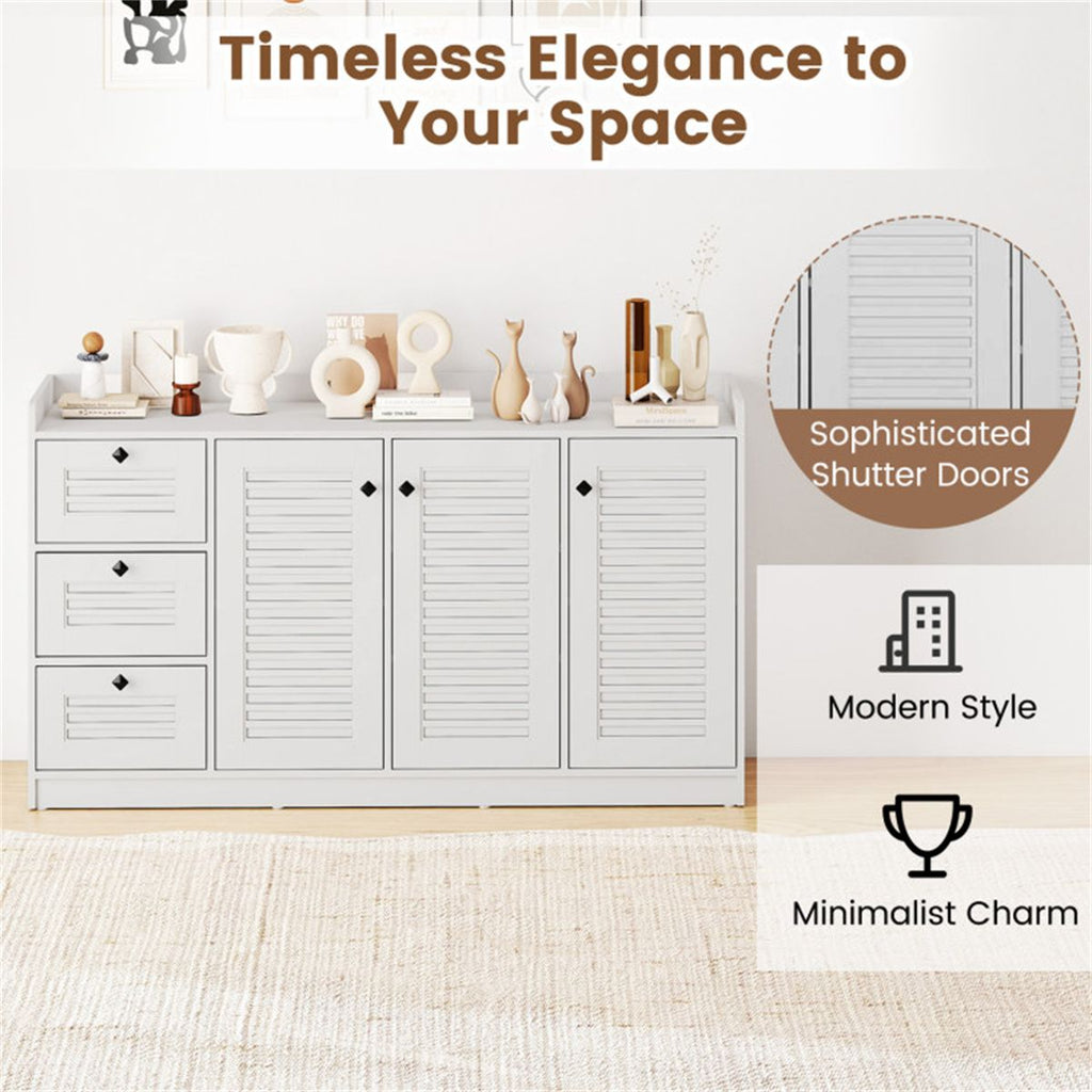 White Shutter-Door Buffet Sideboard with Drawers