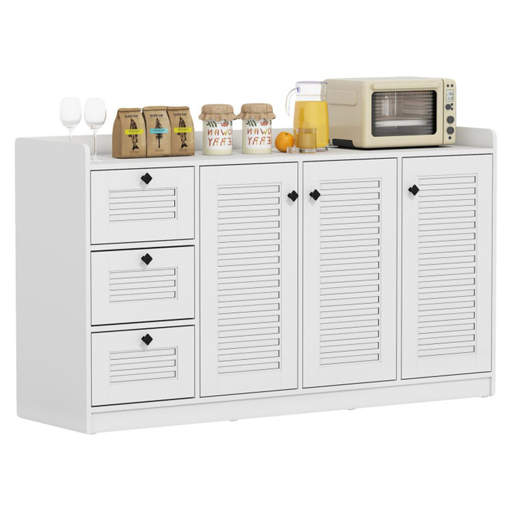 White Shutter-Door Buffet Sideboard with Drawers