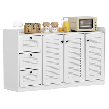White Shutter-Door Buffet Sideboard with Drawers