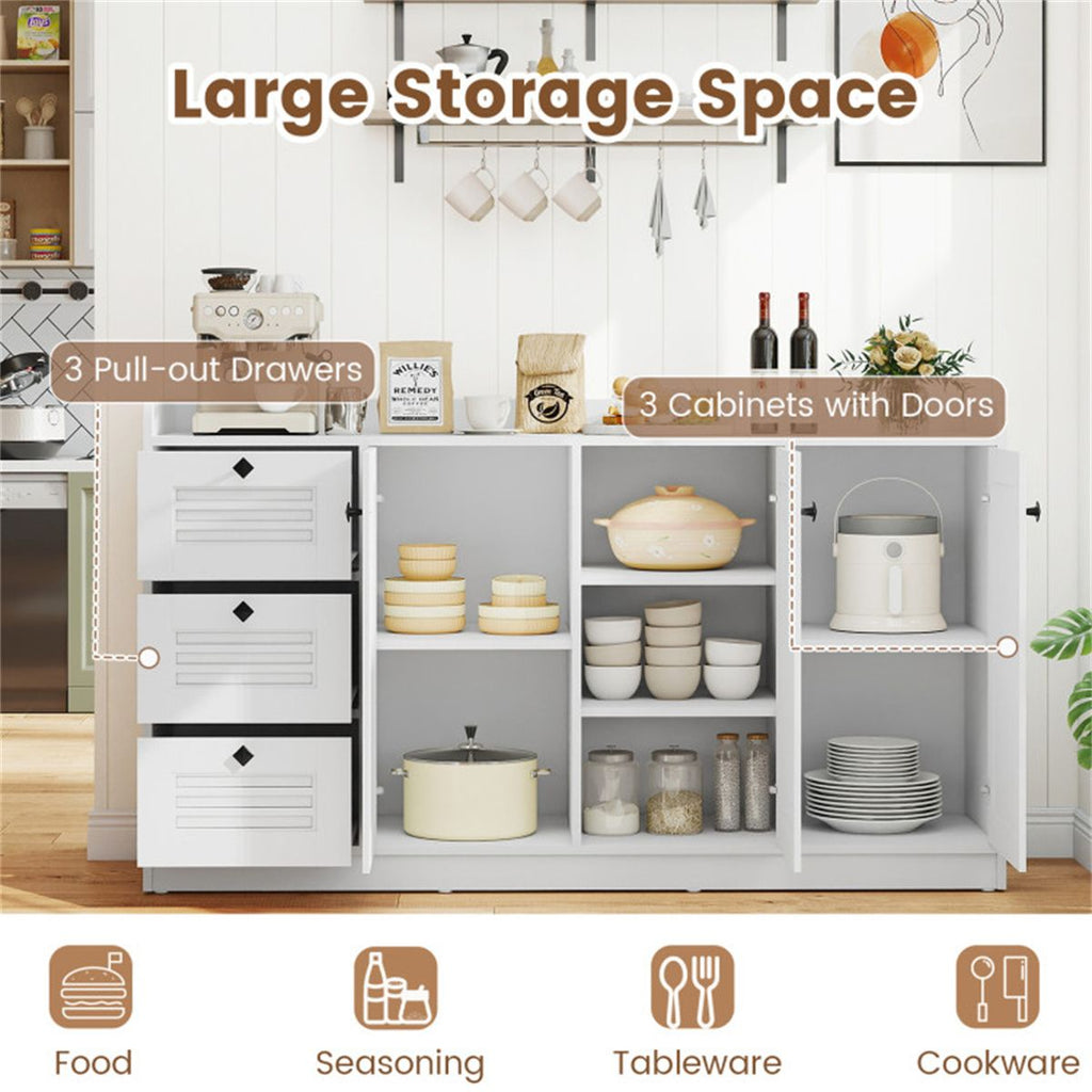 White Shutter-Door Buffet Sideboard with Drawers