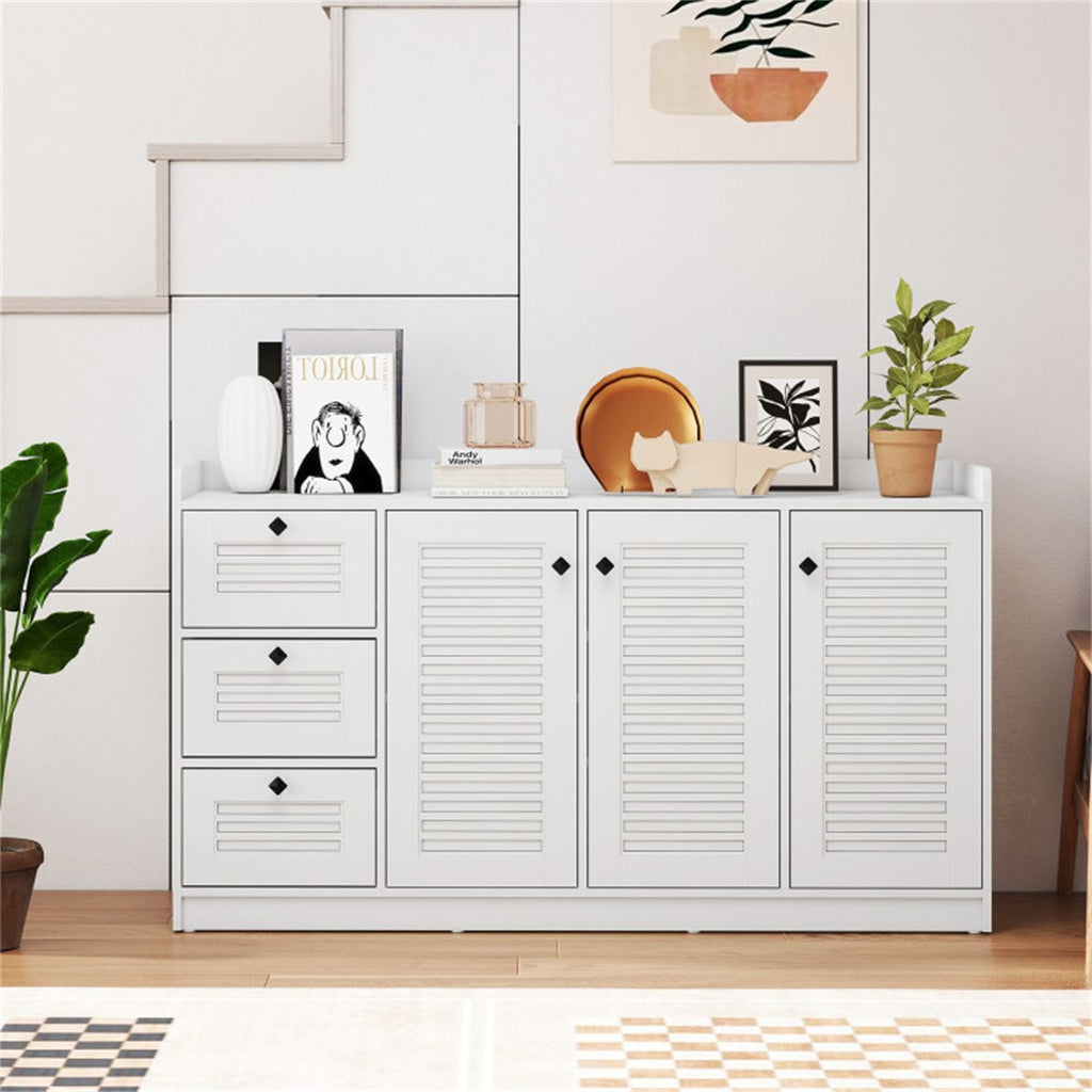 White Shutter-Door Buffet Sideboard with Drawers