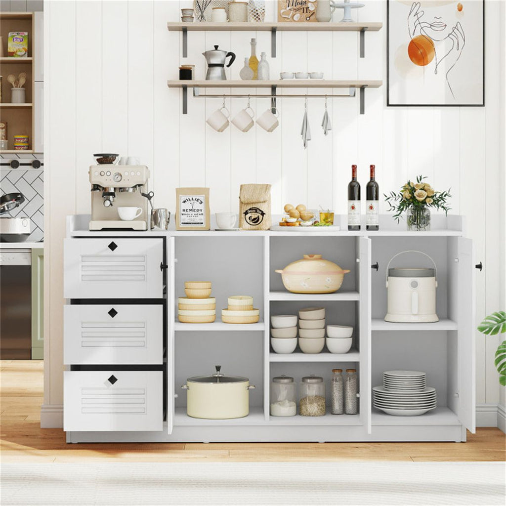 White Shutter-Door Buffet Sideboard with Drawers
