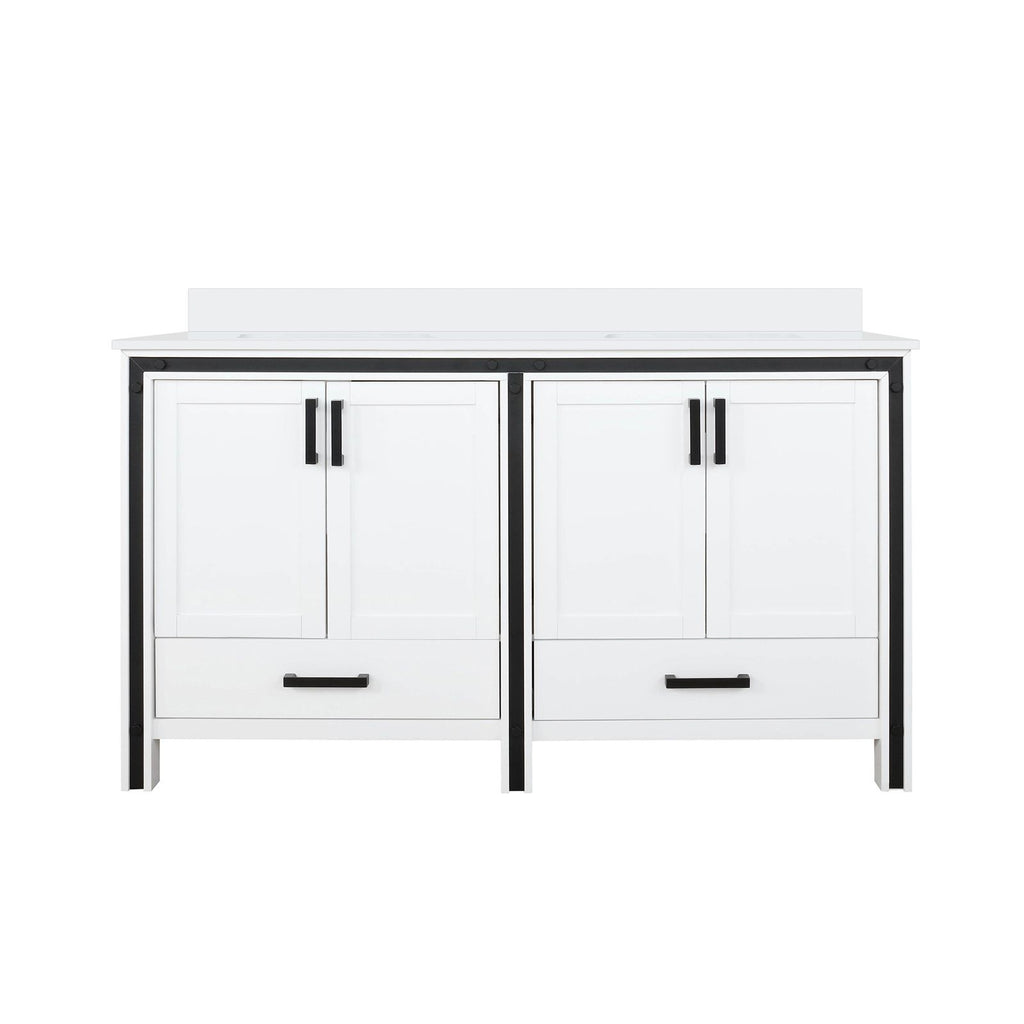 White Double Bath Vanity with Cultured Marble Top and Soft Close Drawers