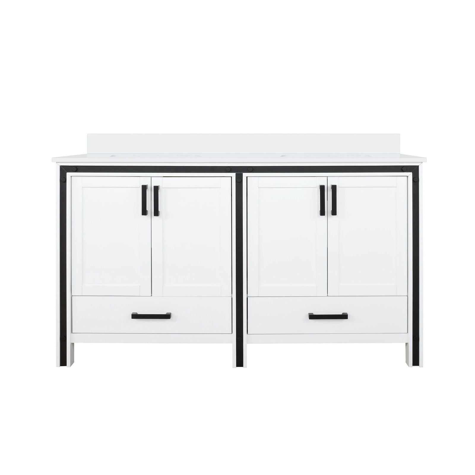 White Double Bath Vanity with Cultured Marble Top and Soft Close Drawers