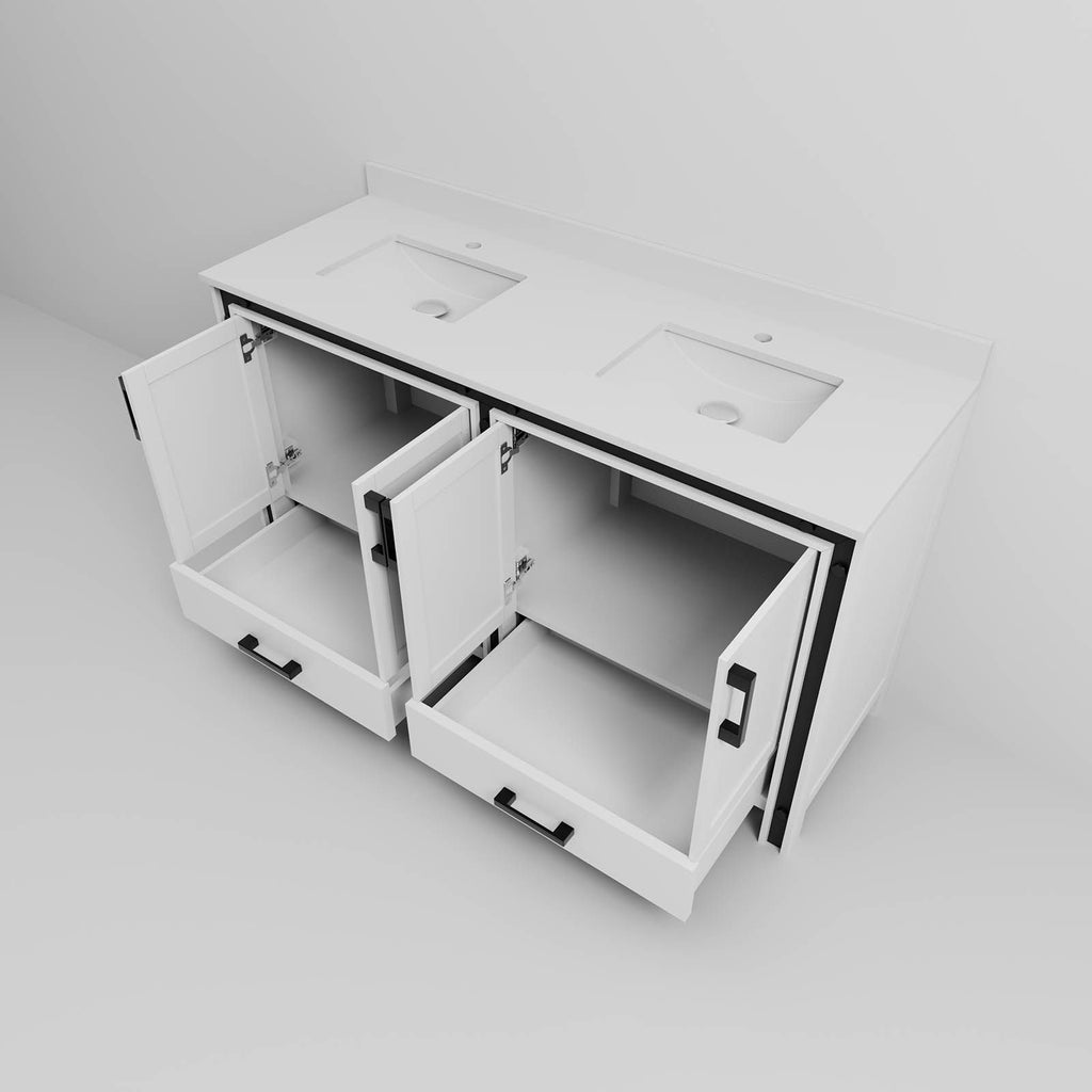 White Double Bath Vanity with Cultured Marble Top and Soft Close Drawers