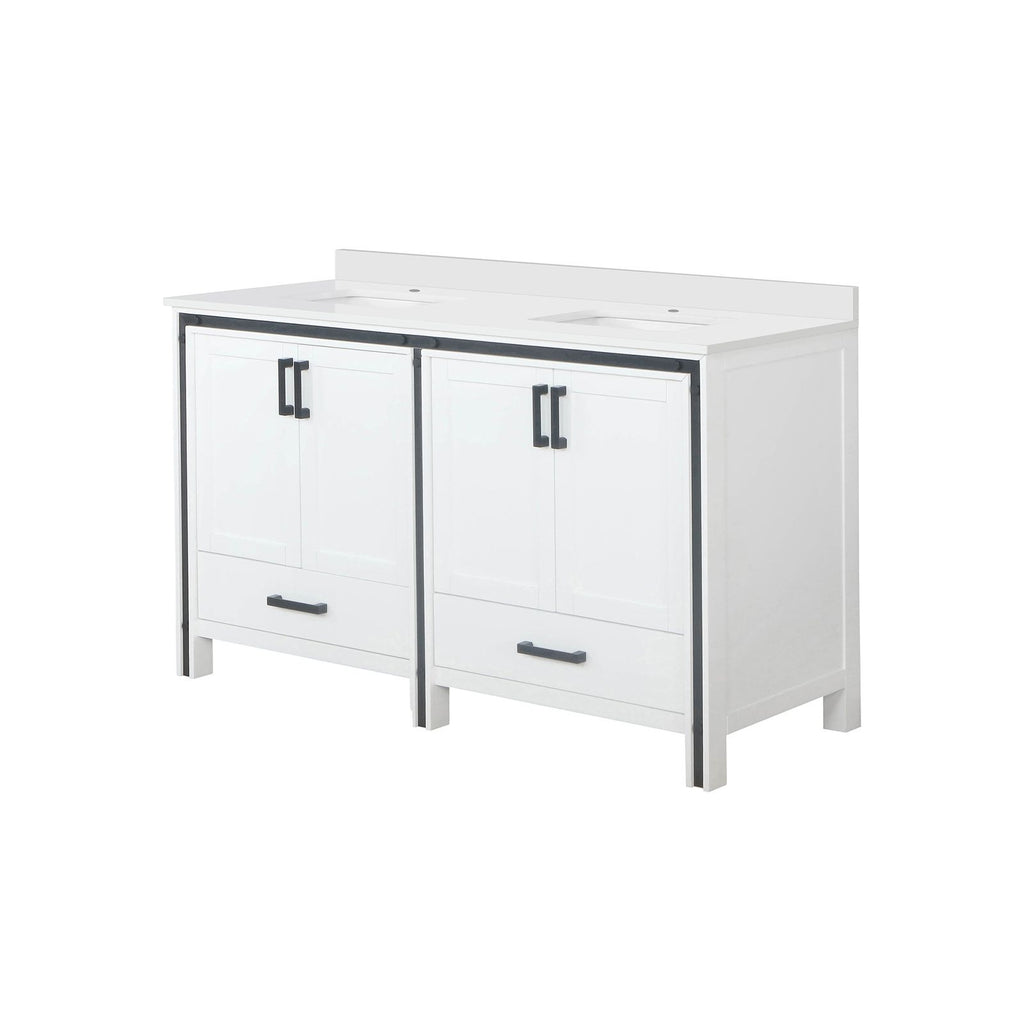 White Double Bath Vanity with Cultured Marble Top and Soft Close Drawers