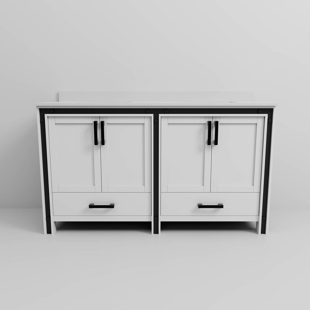 White Double Bath Vanity with Cultured Marble Top and Soft Close Drawers