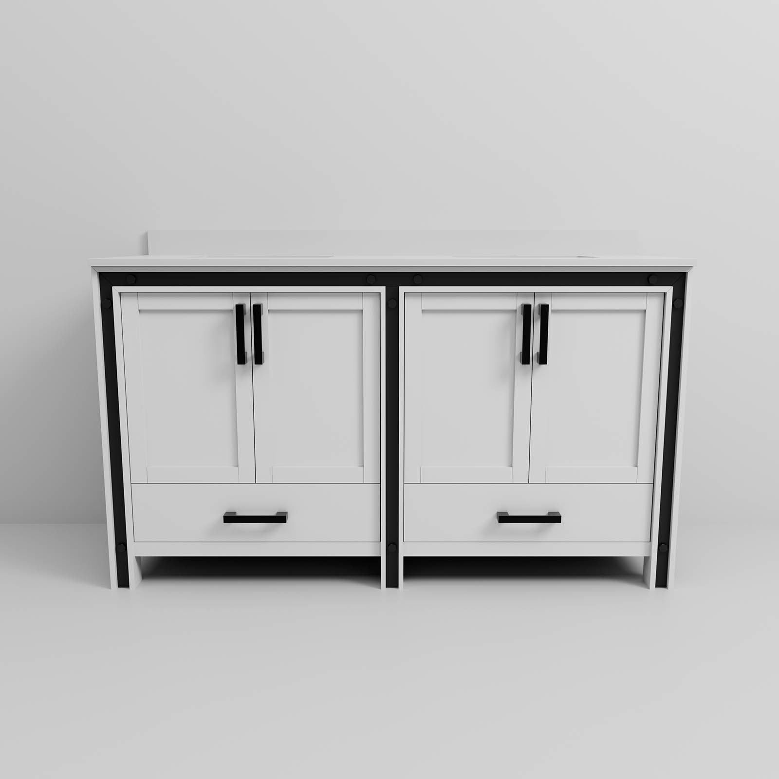 White Double Bath Vanity with Cultured Marble Top and Soft Close Drawers